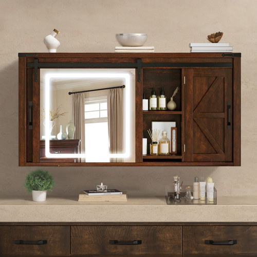 Winston Porter Sanfred 47.2'' W 23.6'' H Wall Mounted Required Medicine Cabinet Mirror Fixed ...